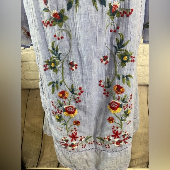 Umgee Blue Floral Embroidered Boho Peasant Mini Dress Size Small Babydoll Dress - Picture 6 of 9